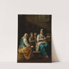 An allegory of Winter, with a young woman spinning in an interior, and an old woman and children warming themselves over a brazier by Giuseppe Gambarini