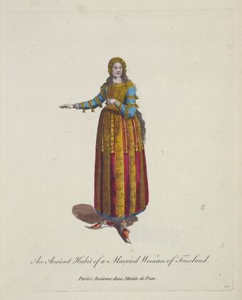 An ancient habit of a married woman of Friesland. Parûre ancienne d’une mariée de Frise. (1757-1772)