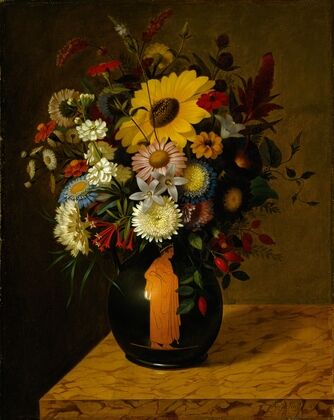 An Antique Terracotta Vase With Flowers — size preview