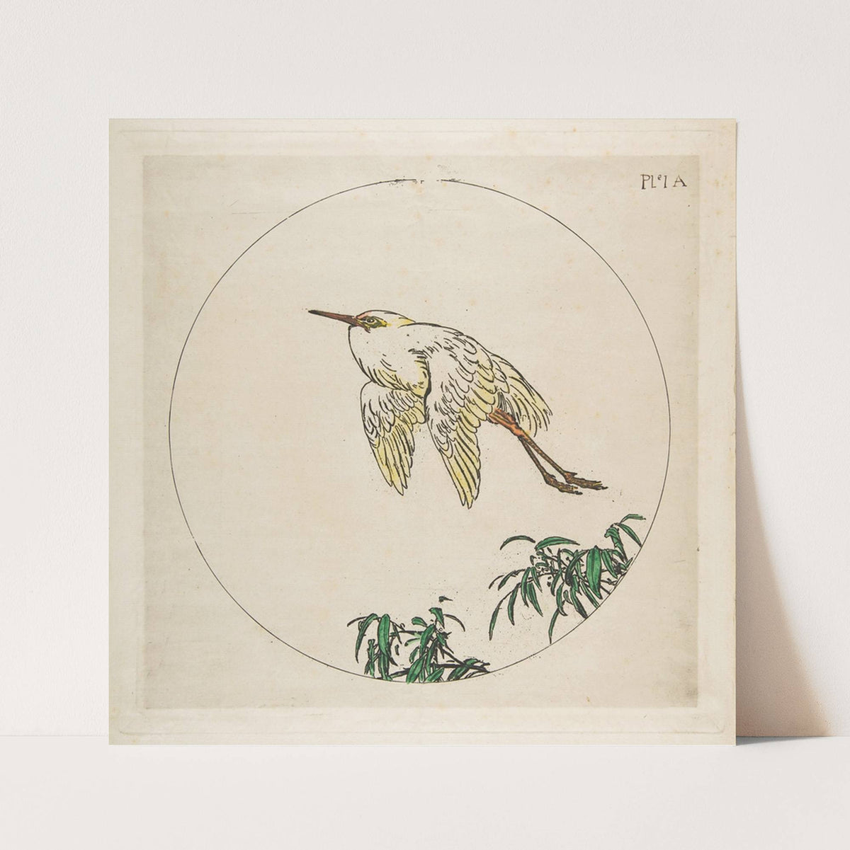 An Egret Flying Above Bamboo Branches (1850–1914) by Félix Bracquemond