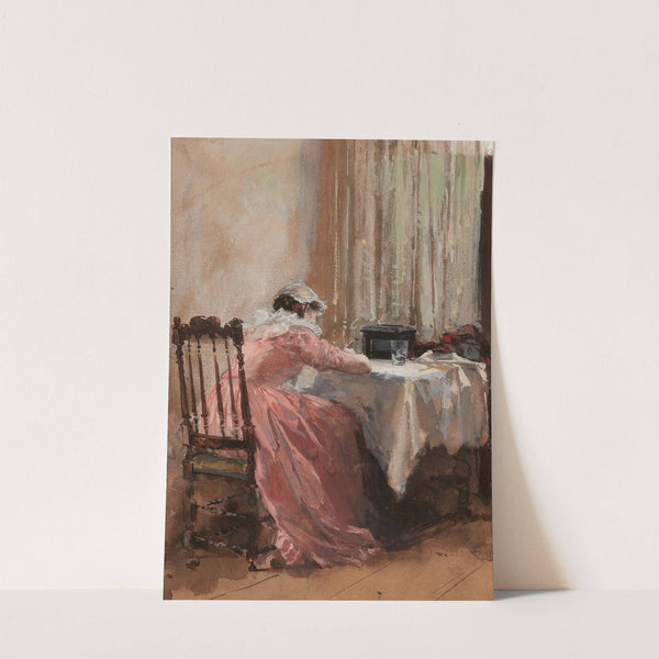An einem Tisch schreibende junge Frau by Carl Von Marr