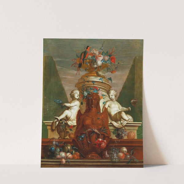 An elaborate fountain with fruit, flowers and a parrot by Coenraet Roepel