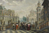 An Elaborate Palace Courtyard With Elegant Company Proceeding Towards A Great Staircase