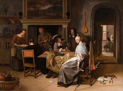 An Elegant Company In An Interior With Figures Playing Cards At A Table