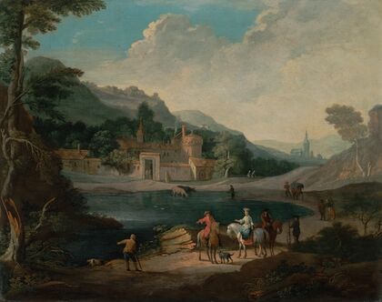 An elegant couple beside a lake