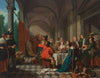 An elegant dinner party in an arcade