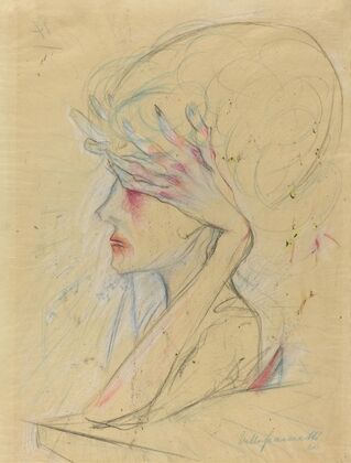 An Elegant Woman with Her Hands Covering Her Eyes