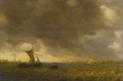 An Estuary Scene With The Onset Of A Squall And Weyschuits Lowering Their Sails
