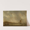 An estuary with fisherman and shipping and a church to the left by Jan van Goyen