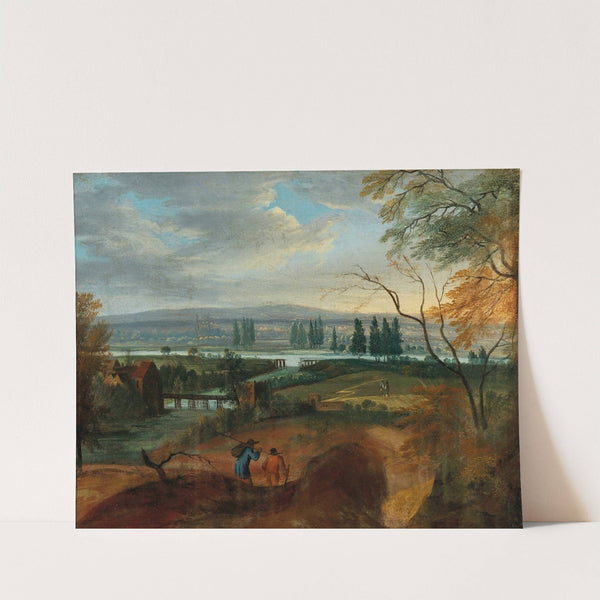 An extensive hilly landscape with a river by Adriaen van Stalbemt