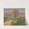 An extensive landscape with a figure walking on a road by Gustave Cariot