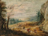 An extensive mountainous landscape with horsemen chasing a thief