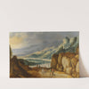 An Extensive Mountainous River Landscape With Horsemen Conversing On A Raised Plateau by Joos de Momper