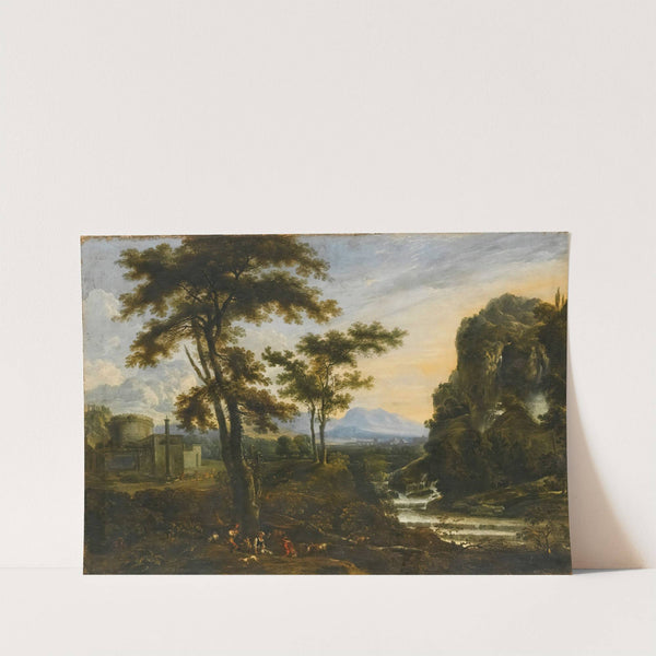 An Extensive River Landscape With Herders Resting In The Foreground, A Fortification To The Left by Tuscan School