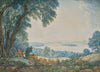 An extensive view with a lake outside Rome (possibly Lake Bolsena), with figures