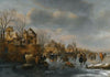 An Extensive Winter Landscape With Numerous Figures On The Ice