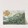 An ideal landscape with a river, a fortress and horsemen (1751) by Franz Christoph Janneck