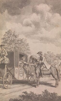 An Illustration to the Newgate Calendar; Raby Finding a Woman’s Ring Difficult to Be Pulled Off, Cut Off Her Finger, Near Finchley — size preview