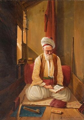 An Interior With A Turkish Gentleman In Prayer