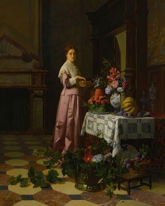 An Interior With Fruit And Flowers