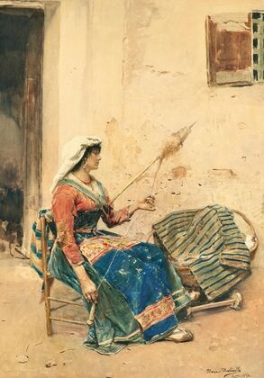 An Italian female flax-miller in a traditional costume (1894)
