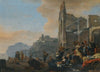 An Italianate Coastal Landscape With Figures In Oriental Dress At Market
