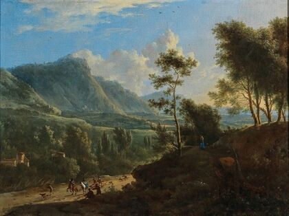 An Italianate landscape with a hunting company