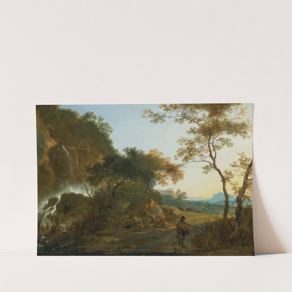 An Italianate Landscape With A Traveller On A Path By A Waterfall by Adam Pynacker