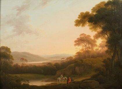 An Italianate landscape with figures on a path