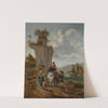 An Italianate landscape with villagers and an ox-cart by Hendrick Mommers