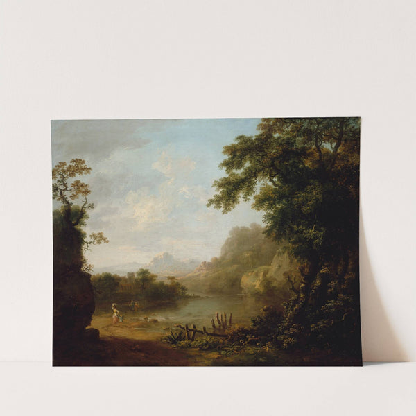 An Italianate Wooded River Landscape with Figures (1755) by George Barret