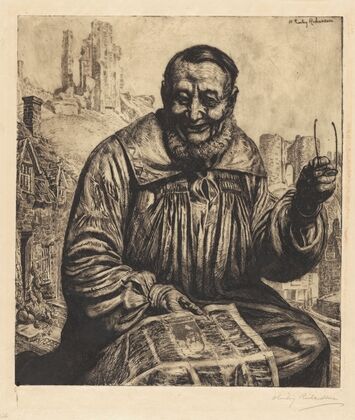 An old English countryman reads the war news