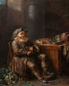 An old man playing the vielle in an interior