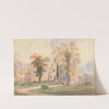 An unidentified Gothic Mansion: Side View of the House with Garden by Joseph Murray Ince