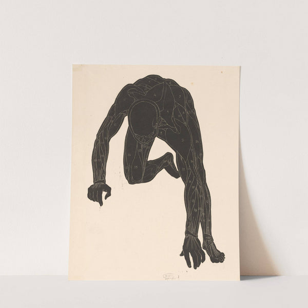 Anatomical study of the neck, arm and leg muscles of a man in silhouette by Reijer Stolk