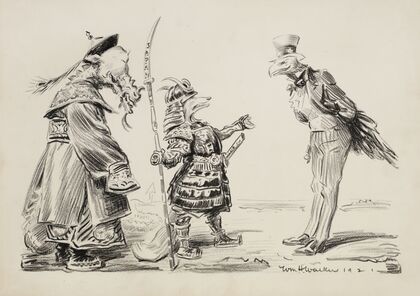 Animals representing countries. The United States (eagle) speaks with China (dragon) and Japan (fox) (1921)