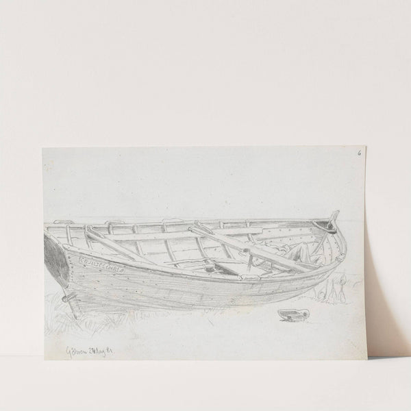 Ankere og båt på stranden, Göhren by Hans Gude