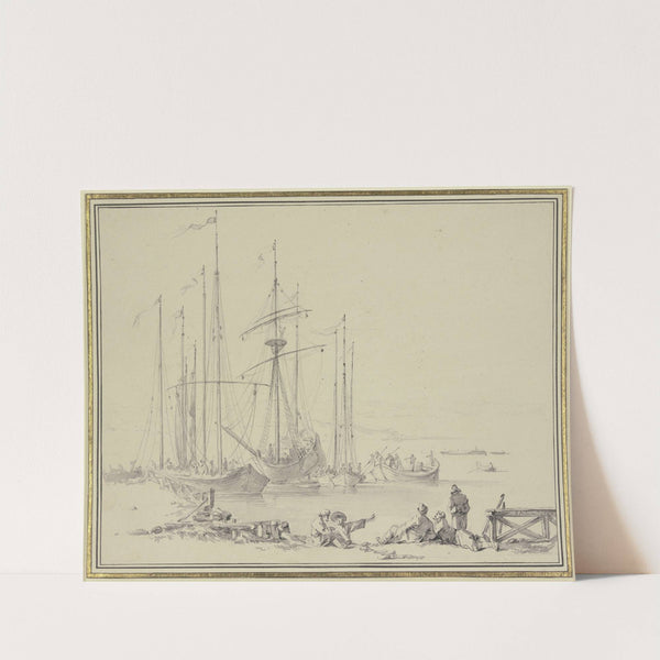 Anlandende Schiffe, am Ufer lagernde Männer by Jean-Baptiste Le Prince