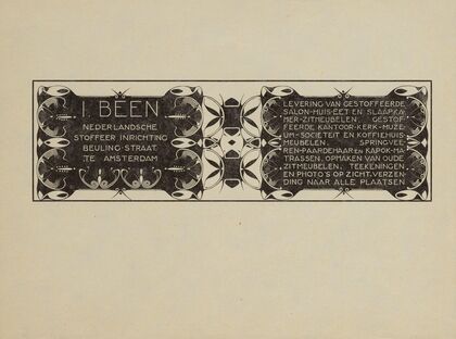 Annoncekaart voor I. Been, Nederlandsche Stoffeer Inrichting, Beulingstraat, Amsterdam (1925)
