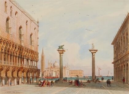 Ansicht der Piazzetta in Venedig mit dem Dogenpalast und Blick auf Il Redentore (1849)