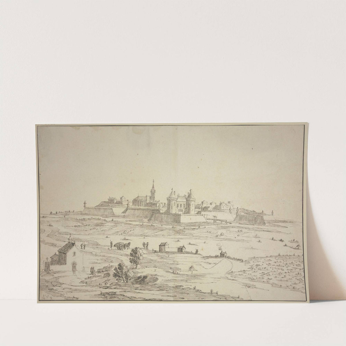 Ansicht einer befestigten Stadt, links vorne eine Kapelle by Robert van den Hoecke