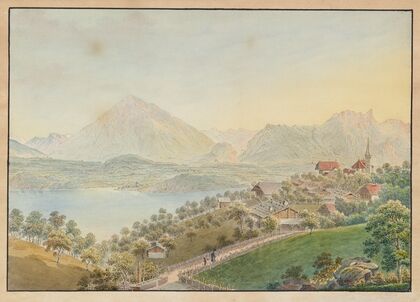 Ansicht von Sigriswil mit Niesen und Thunersee