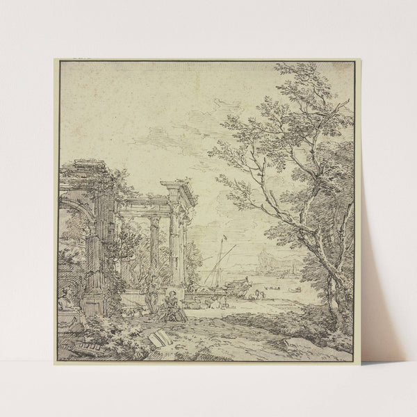 Antike Trümmer an einem Fluss, links eine Sphinx by Isaac de Moucheron