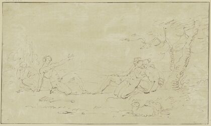 Antique scene with five naked figures