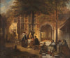 Antwerp society in summer courtyard (1869)