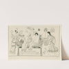 Apollo and Aphrodite on cushioned couch, flanked by female attendants with basket, mirror, box and magic wheel (1844-1861) by A. Rey