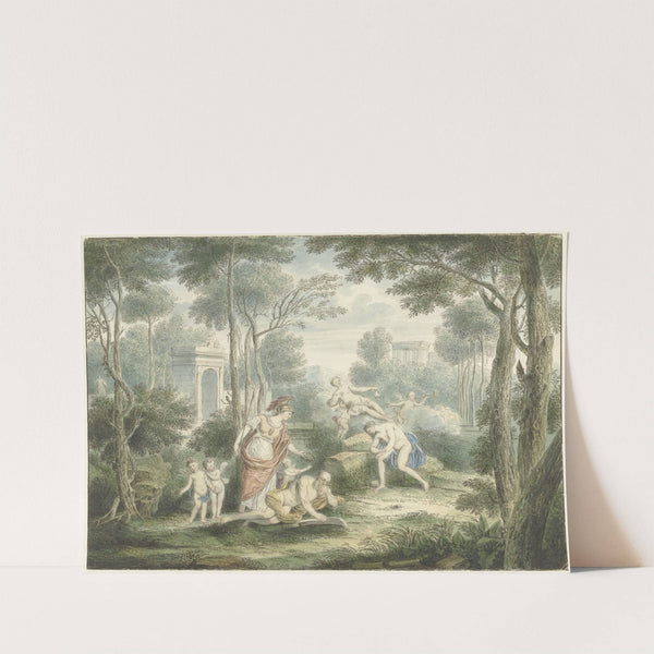 Arcadisch landschap met Athene die een oude man kroont en Venus en Adonis by Louis Fabritius Dubourg