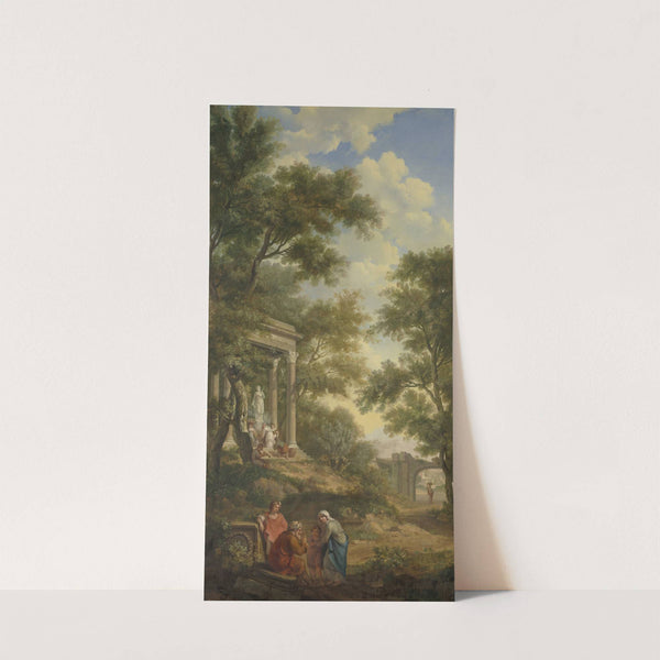 Arcadisch landschap met links een tempel en op de voorgrond een zittende oude man (1771) by Jurriaan Andriessen