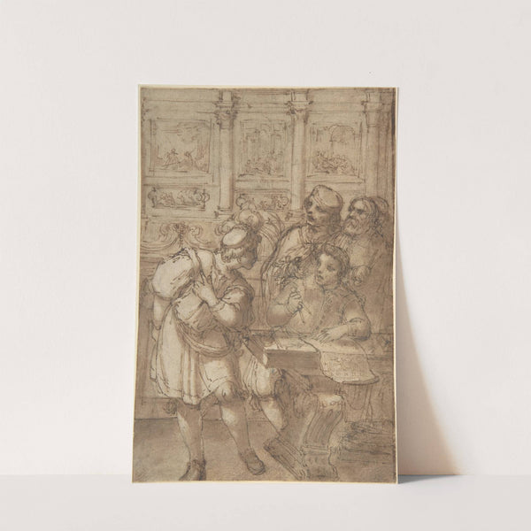 Architect in His Study Holding a Compass and Conversing with Three Men by Agostino Tassi