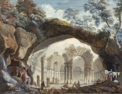 Architectural Fantasy – Ruins of a Circular Temple Seen through a Natural Arch